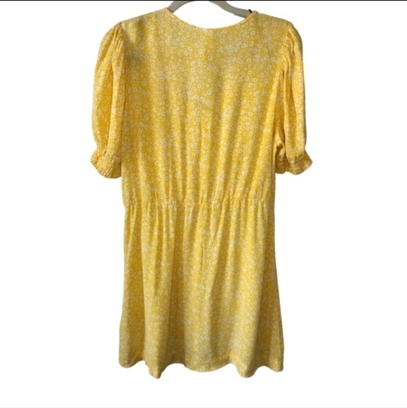 H&M Yellow White Floral Print Short Sleeve Dress Women's Large L Button Up EUV - Picture 2 of 5